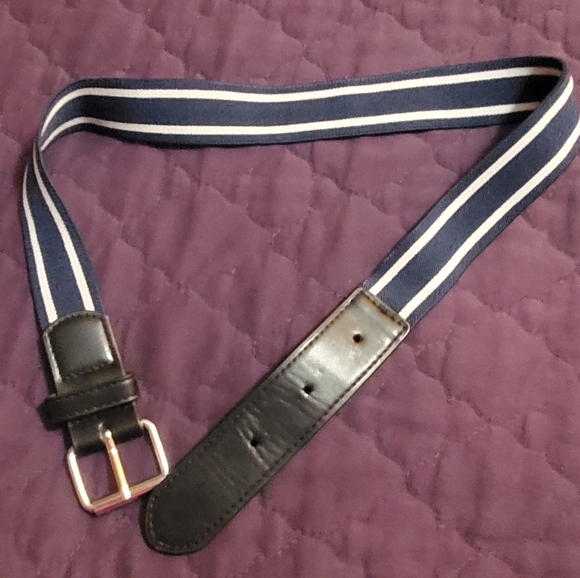 Gymboree Black and Blue Striped Belt with Leather Trim - Picture 1 of 3
